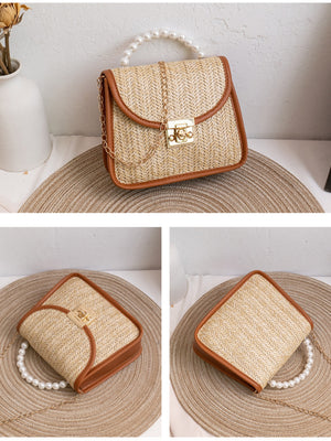 Vacation Straw Beaded Crossbody Bag