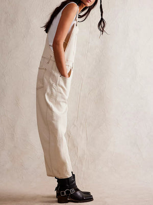 Washed Vintage Loose Straight-leg Cargo Denim Overalls