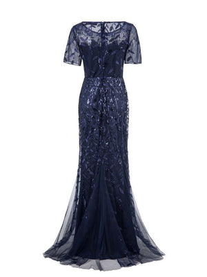 Embroidery Sequins Fishtail Spliced Mesh Formal Dress Maxi Dresses