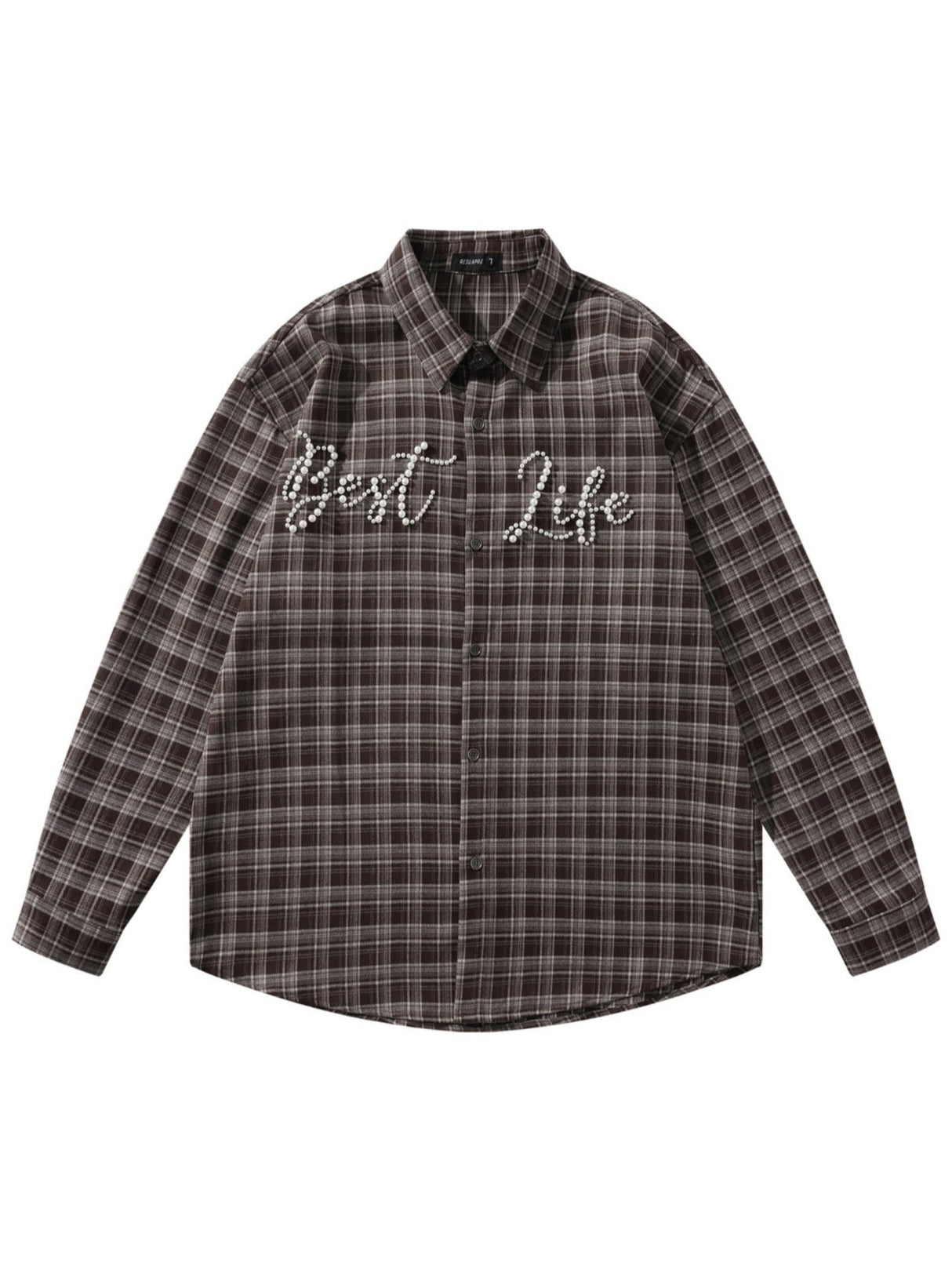 Liber Autumn Neutral wear Beading Plaid Shirts
