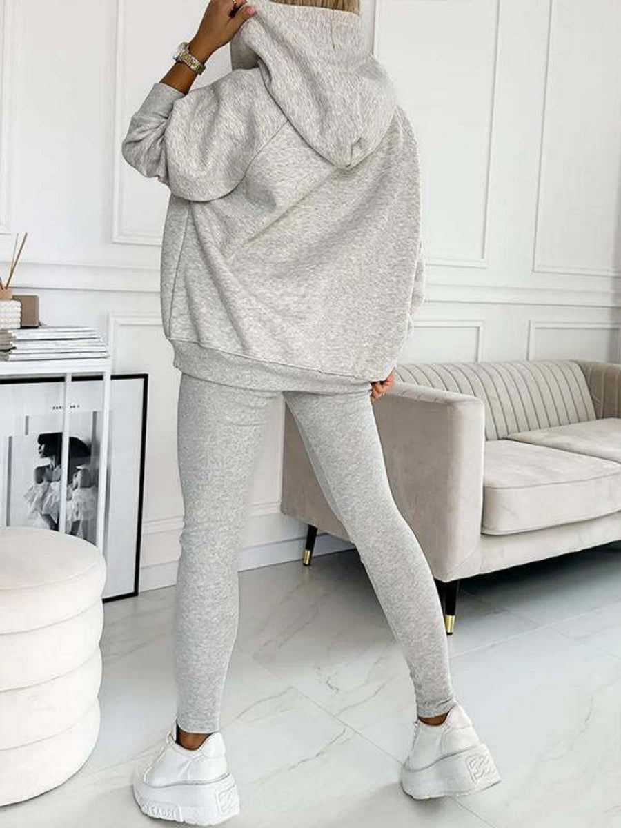 Sporty Casual Hoodie Sweatshirt, Ribbed Slim Fit Vest And Pants Three-piece Set