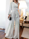 Off-shoulder Casual High-waisted Plus Size Wide-leg Jumpsuit