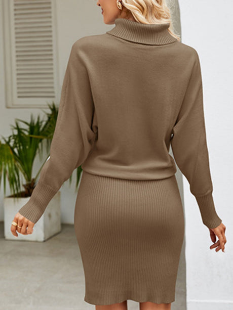 Knitting Turtleneck Jacquard Long Sleeve Mini&Short Dresses