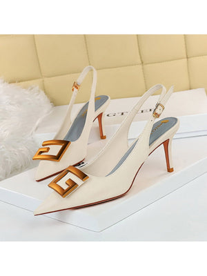 Liber Spring and Autumn Metal Buckle Women's High Heels