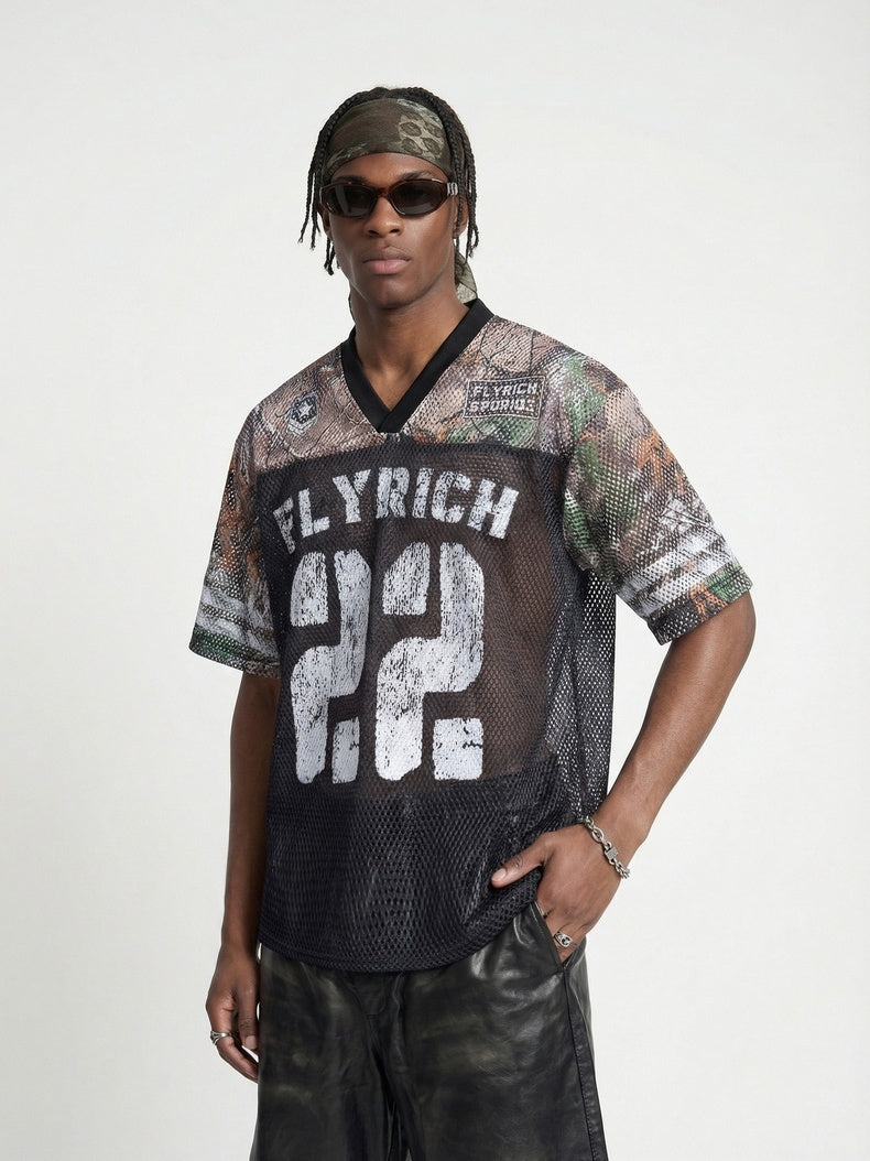 Camouflage Patchwork Baseball Hollow Out Breathable T-shirts