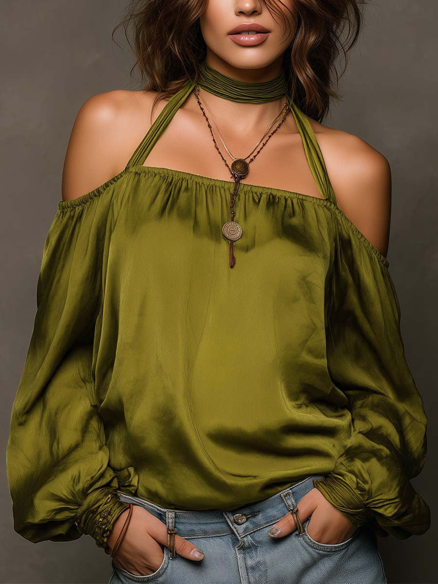 Off-the-shoulder Matte Satin T-shirt