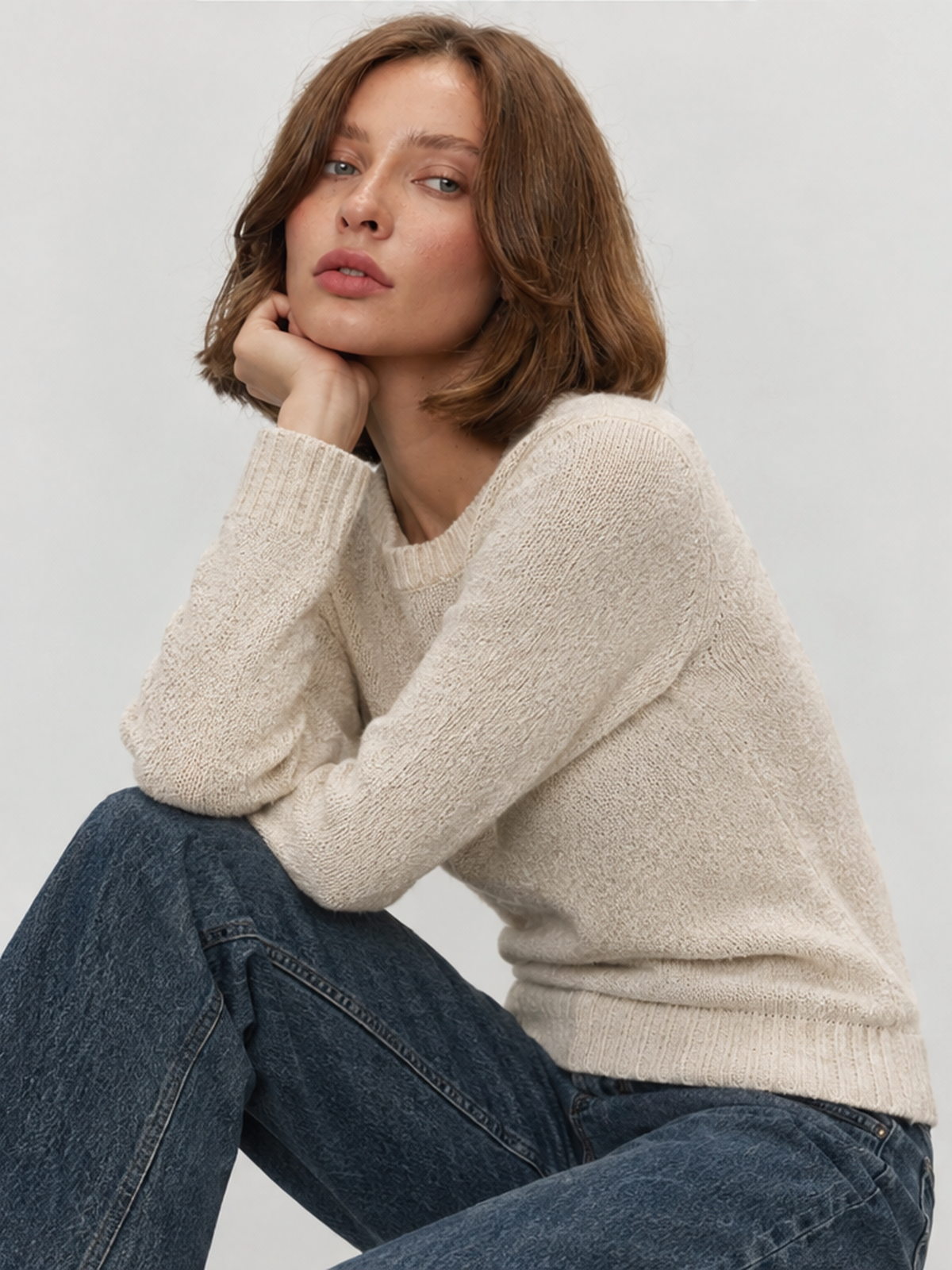 Mohair Crew Neck Pullover Sweater, Semi-sheer Base Layer Sweater