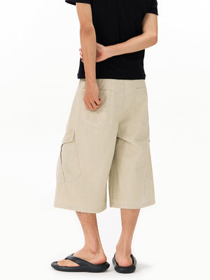 Washed Distressed Work Clothes 7 Points Shorts