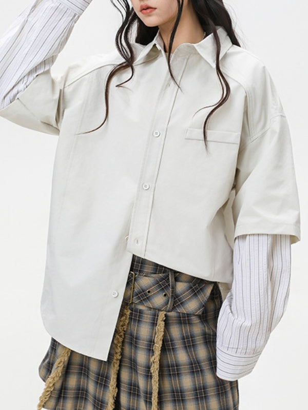 Stripes Cropped Layered-look Shirts