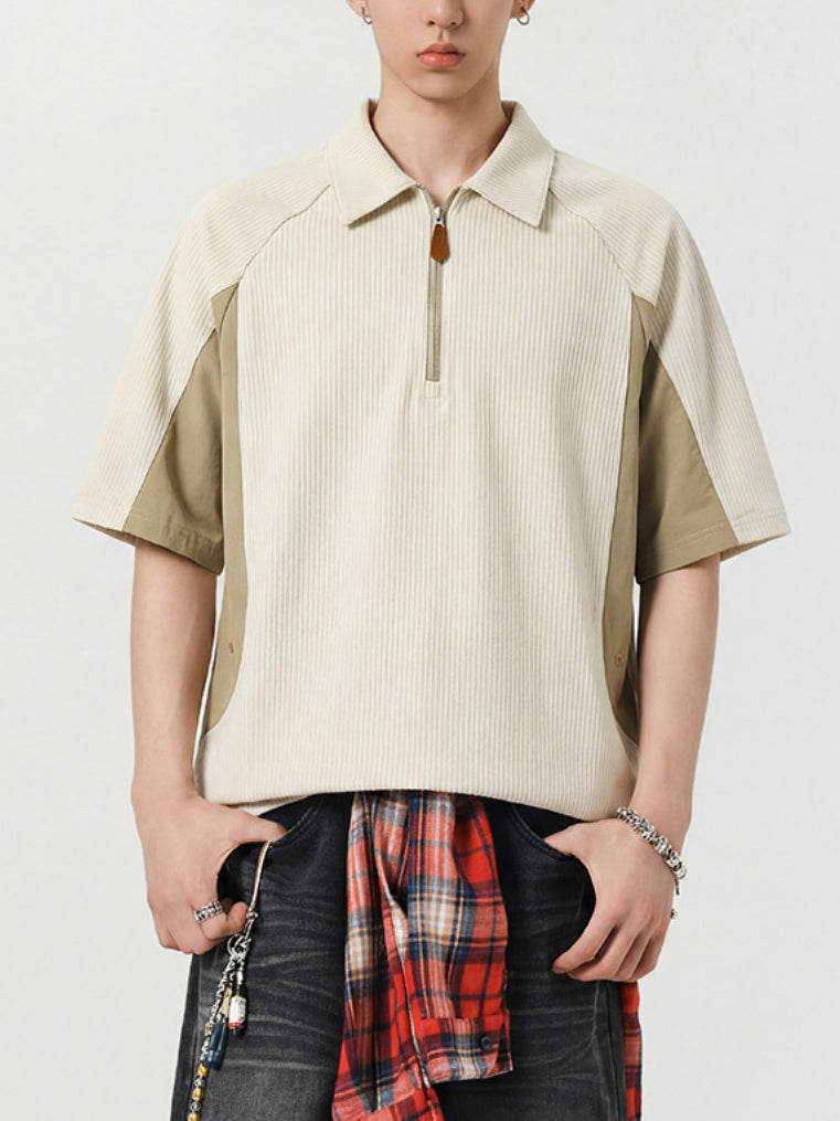 Color-blocked Leisure Breathable Loose-fit POLO Shirt