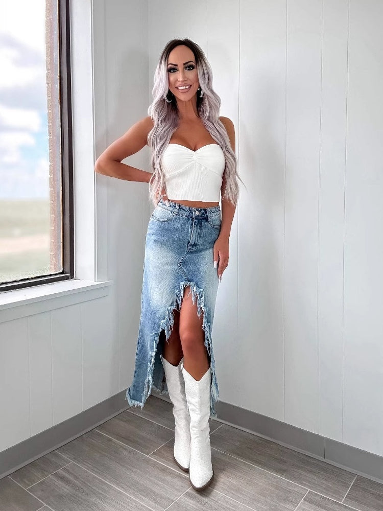 Liber Spring Women's Old, Irregular, Tassel Solid Color Skirts