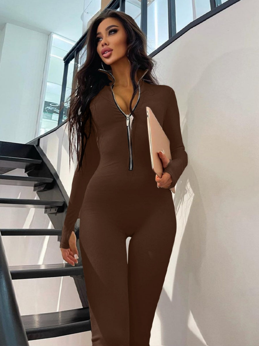 Liber Autumn Women's Zipper Solid Color Bodysuit