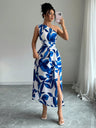 Sloping Shoulders Printed Slit Vacation Leisure Maxi Dresses