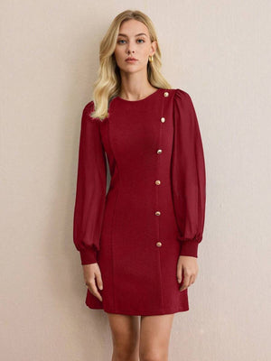 Buttons Solid Color Mini&Short Dresses