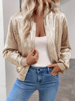 Baseball Uniform Gold Bright Surface Satin Parties Jacket For Everyday Wear