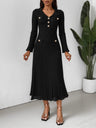Lapel Button Ribbed Long Sleeve Fishtail Knitted Dress