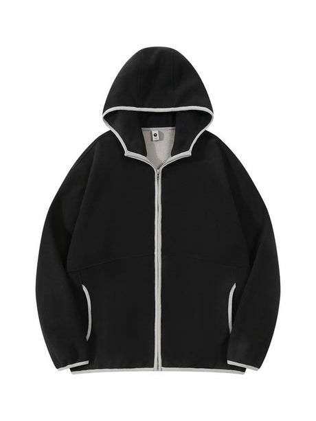 Fleece Contrasting Colors Plush Thickening Keep Warm Hooded Cardigan Jackets