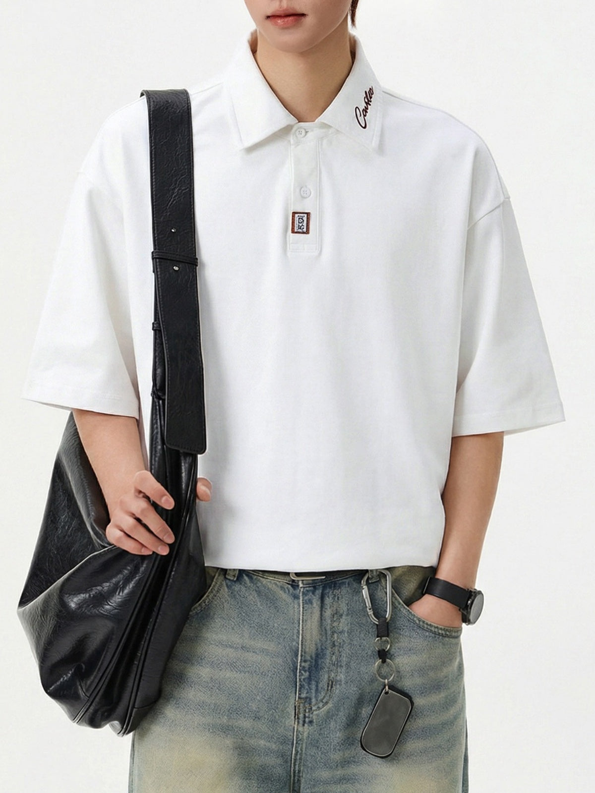 Color-blocked Applique Breathable Polo Shirt