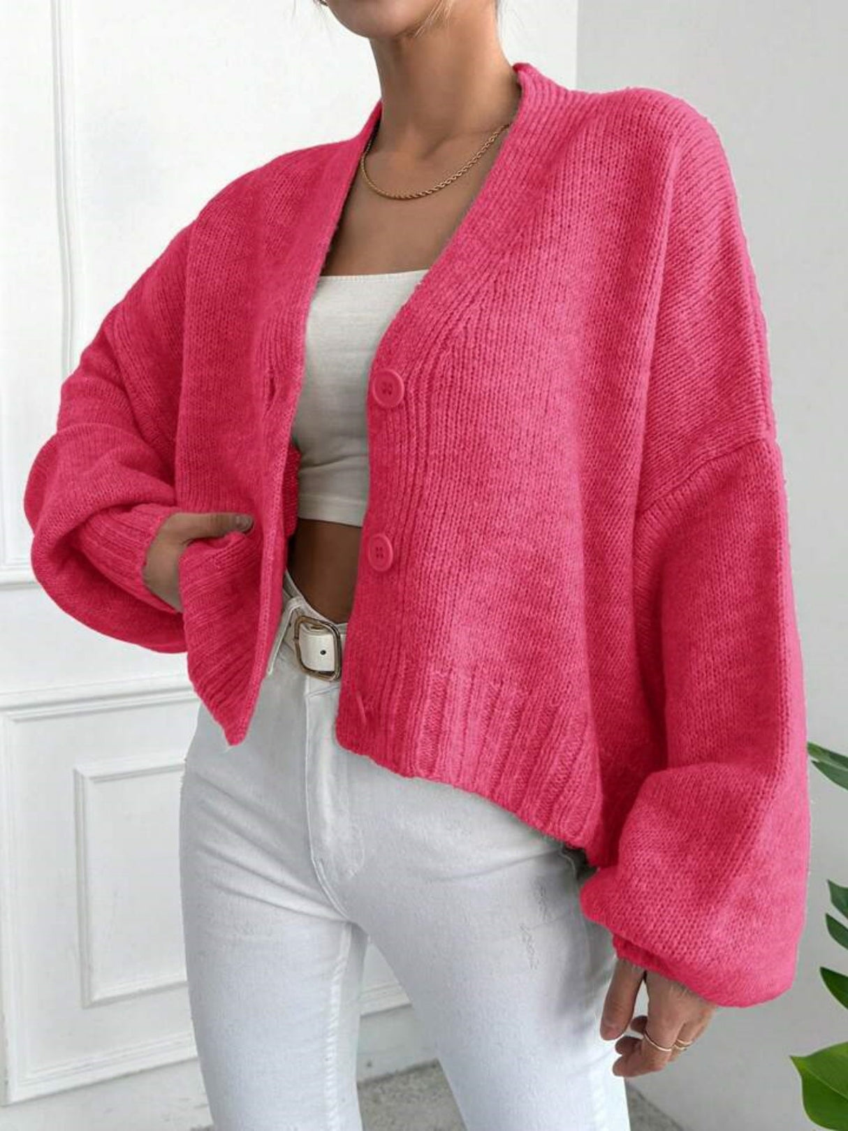 Liber Buttons Balloon Sleeve Cardigans