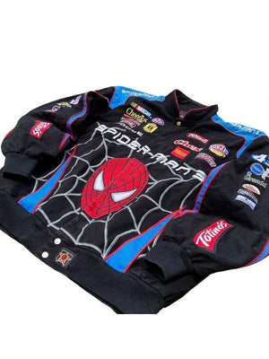 Black Sporty Spider Print Casual Long-Sleeve Motorcycle Style Jackets