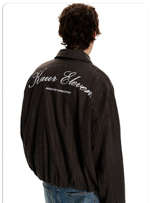 Retro Stripes Boxy Short And Wide Letter Embroidery Jackets