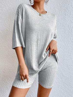 Piping Crew Neck Loose T-shirt And Shorts 2-piece Sets