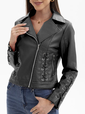 Weaving Bandage Leisure Leather Jacket