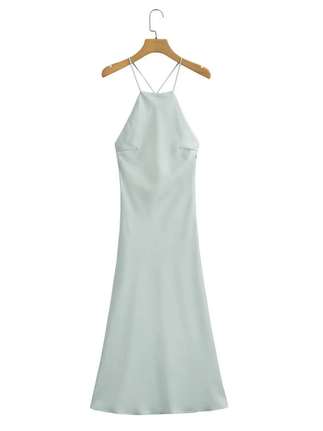 Silk Satin Halter Neck And Backless Maxi Dresses