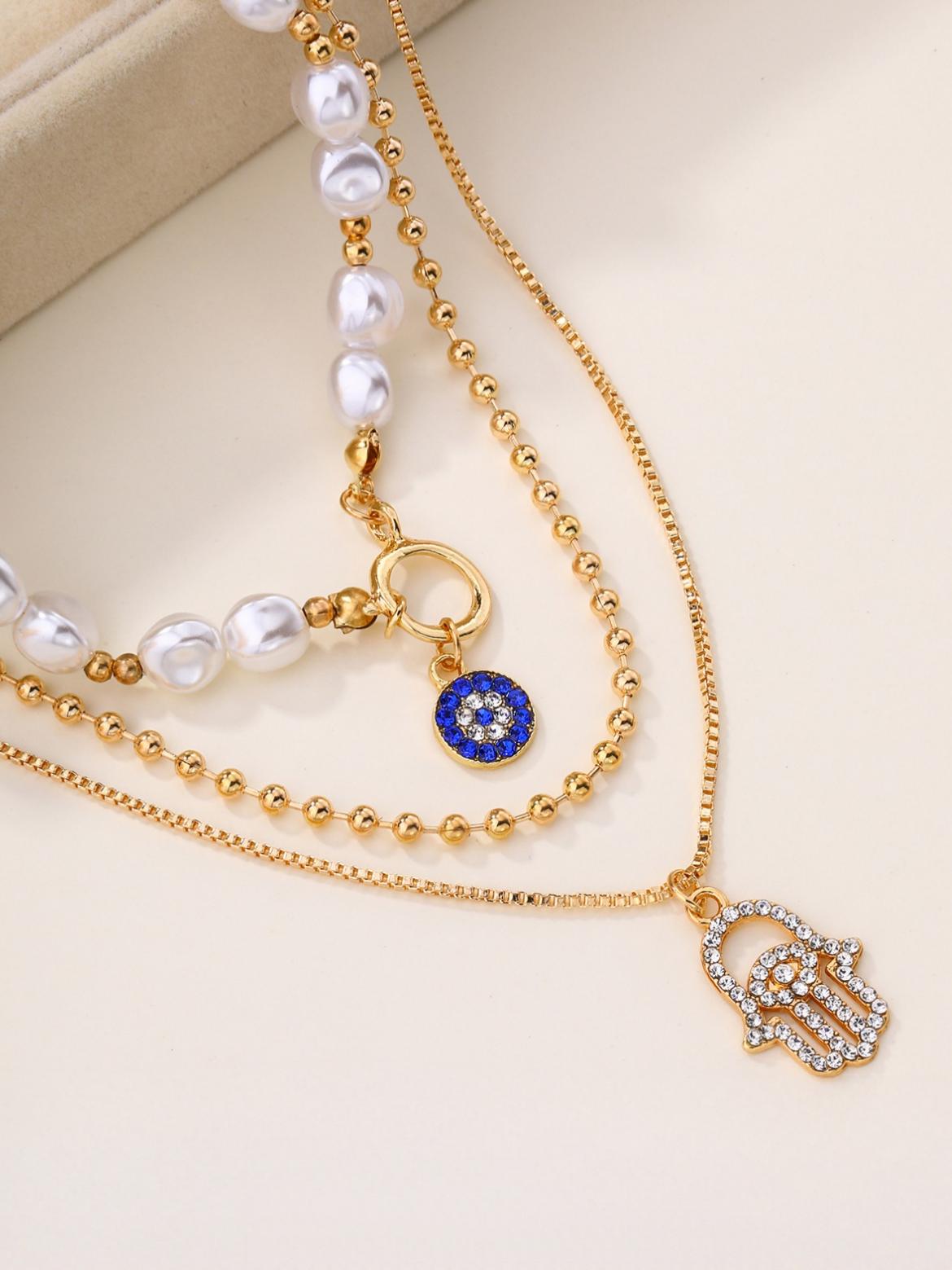 Pearl Necklace With Alloy Diamond Pendant