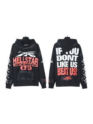 Washing Water Old Printed Hooded Sweatshirt Trousers Set