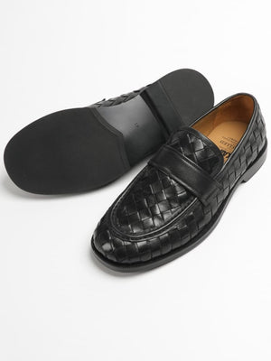 AKAIFU Hand-woven Imported Cowhide Retro Casual Penny Loafers Slip-on Leather Shoes