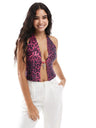Sequins Leopard Backless Halter Parties Tank Tops