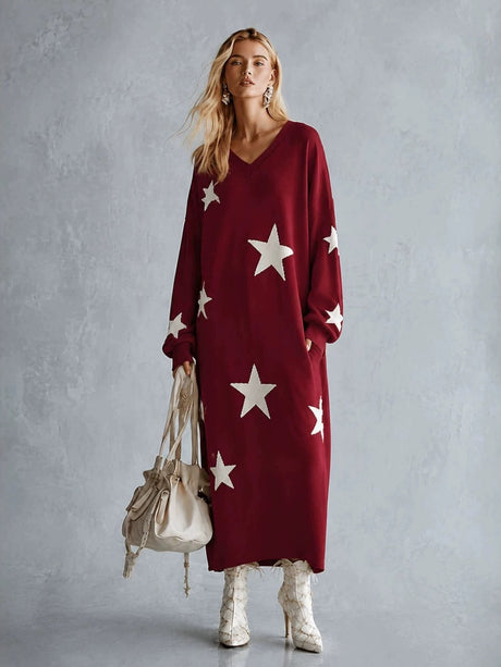Loose-fitting Floral Print Starry Sky Casual Dress