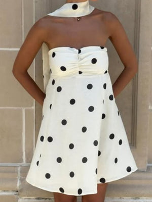 Polka Dots Wear A Scarf Strapless Mini&Short Dresses