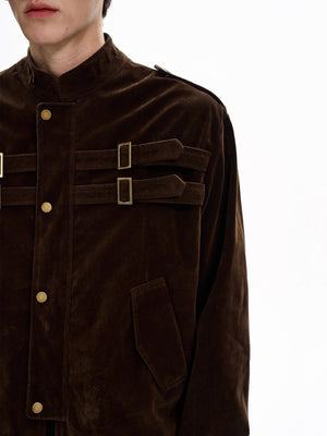 Retro Faux Suede Feel Splicing Short And Wide Jackets