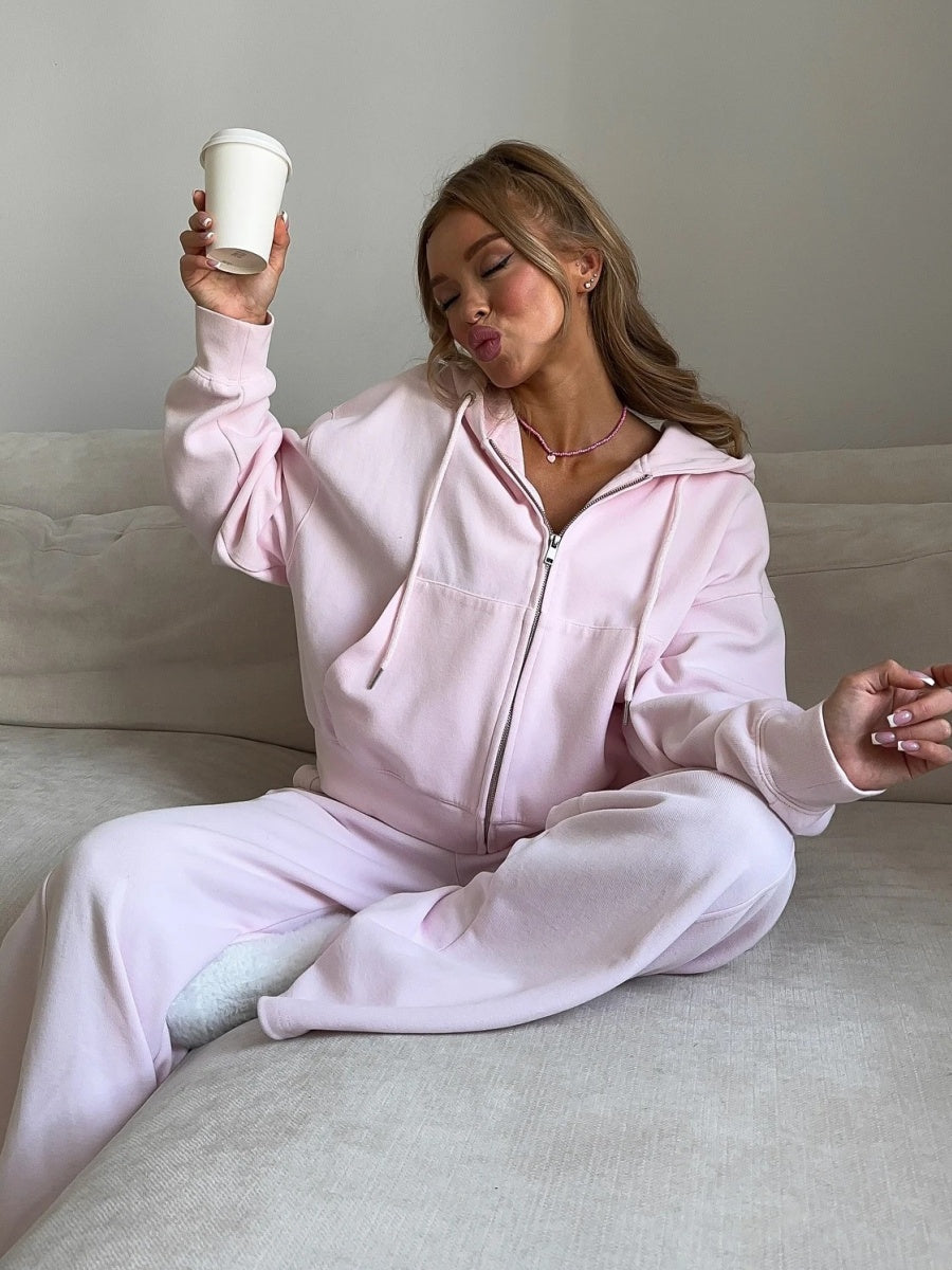 Simplicity Kapuzenpullover mit Reißverschluss und sportliche Freizeithose (2-teiliges Set)