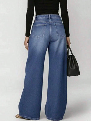 High-waisted, Loose-fitting Jeans With Metal Perforations