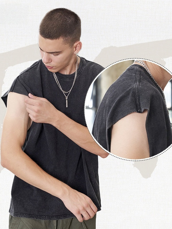 Liber Summer Men's Raw cuffs Solid Color Tank tops