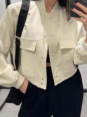 Liber Autumn Women's Pocket Solid Color Short Pocket Jackets