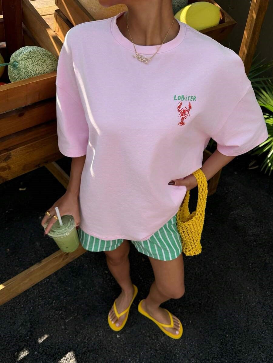 Casual And Versatile 3D Letter Pattern T-shirt