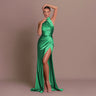 Halter Stand Collar Sleeveless Slit Formal Dress Parties Maxi Dresses