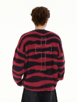 Stripes Hot Diamond Cross Imitation Mohair Sweater