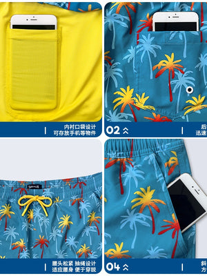 Printed Stretch Loose-fit Quick-drying Beach Shorts