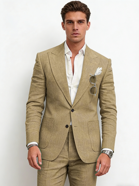 Flax Solid Color Suit Set 2-piece Sets