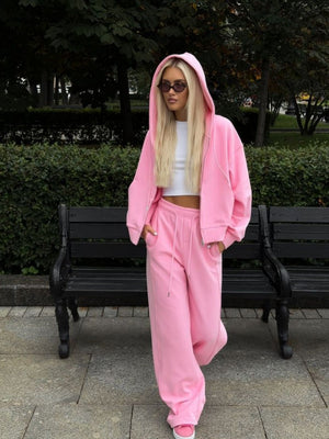 Liber Autumn women's clothing with pockets solid color Sweatshirts&Hoodies Long sleeve cardigan two piece set