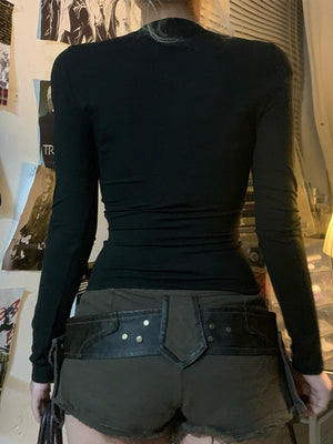 Y2K Hollow Out Perspective Grid Splicing Long-sleeved T-shirt