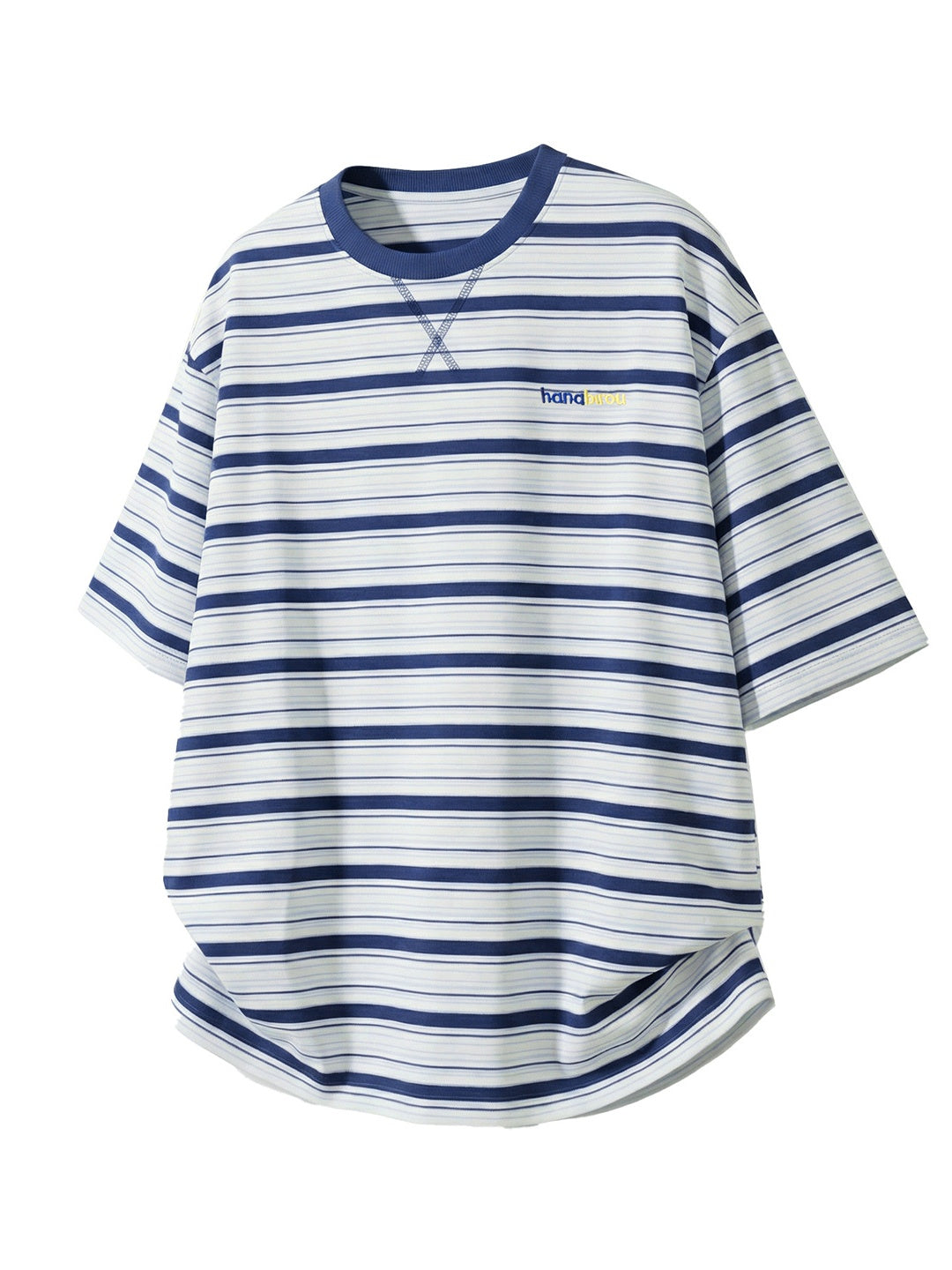 Color-blocked Stripes Letter Applique T-shirts