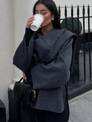 Asymmetrical Short Scarf Shawl Knitted Cardigan Coat