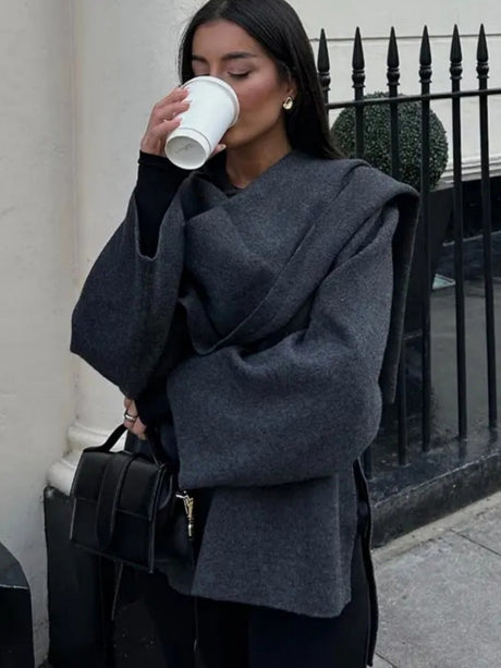 Asymmetrical Short Scarf Shawl Knitted Cardigan Coat