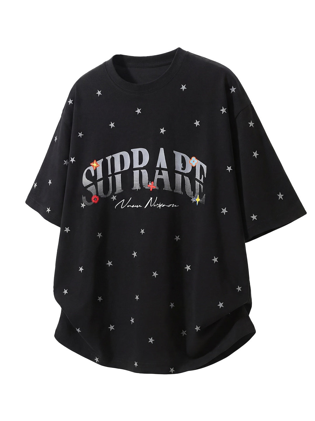 Full Stars Color-blocked Letter Printed T-shirts